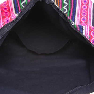 Cotton blend shoulder bag, 'Vibrant Energy' - Black and Multi-Color Embellished Cotton Blend Shoulder Bag