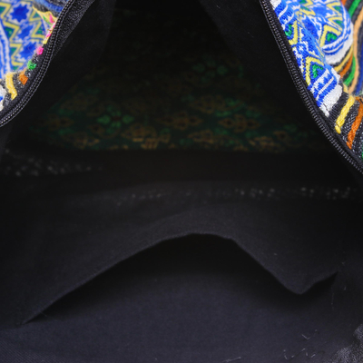 Cotton blend shoulder bag, 'Cool Vibes' - Black Plus Colorful Embellishment Cotton Blend Shoulder Bag