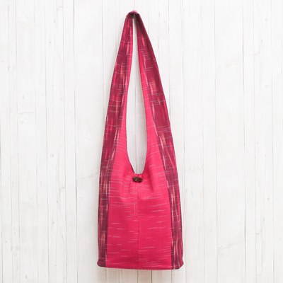 Cotton shoulder bag, 'Passionate for Pink' - Fuchsia and Cerise Color Block 100% Cotton Shoulder Bag