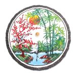 Hand-painted cotton parasol, 'Jubilant Cranes' - Hand-Painted Parasol with Cranes and Pond Scene