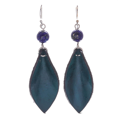 Blue-Green Leather and Lapis Lazuli Earrings