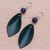 Lapis lazuli and leather dangle earrings, 'Supple Petals in Teal' - Blue-Green Leather and Lapis Lazuli Earrings (image 2b) thumbail