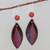 Jasper and leather dangle earrings, 'Supple Petals in Red' - Artisan Crafted Earrings with Leather and Jasper Beads (image 2) thumbail