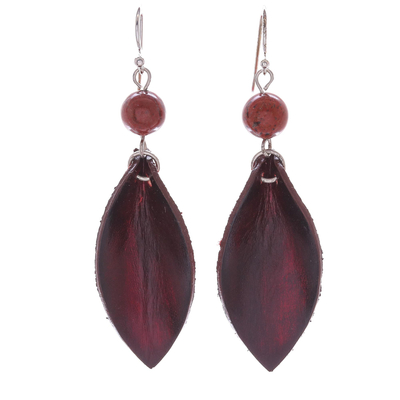 Artisan Crafted Earrings with Leather and Jasper Beads
