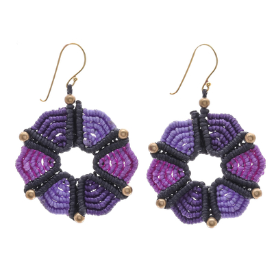 Hand-Knotted Dangle Earrings in Purple from Thailand
