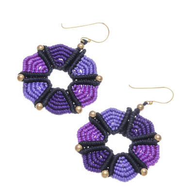 Hand-knotted dangle earrings, 'Dreamy Delight in Purple' - Hand-Knotted Dangle Earrings in Purple from Thailand