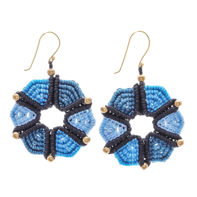 Hand-Knotted Dangle Earrings in Blue from Thailand