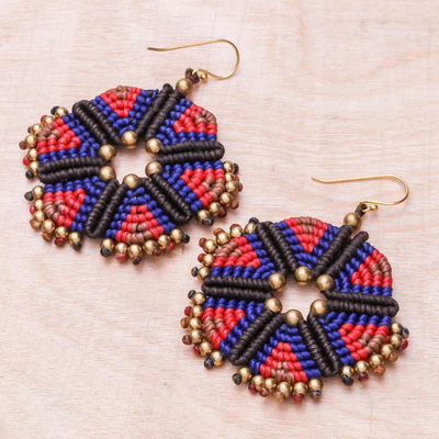 Hand-knotted dangle earrings, 'Fantastic Delight' - Round Colorful Hand-Knotted Dangle Earrings from Thailand