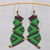 Hand-knotted dangle earrings, 'Zigzag Dream in Green' - Zigzag Pattern Hand-Knotted Dangle Earrings in Green thumbail