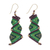 Hand-knotted dangle earrings, 'Zigzag Dream in Green' - Zigzag Pattern Hand-Knotted Dangle Earrings in Green (image 2a) thumbail