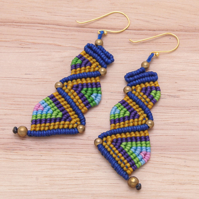 Hand-knotted dangle earrings, 'Zigzag Dream' - Colorful Zigzag Pattern Hand-Knotted Dangle Earrings