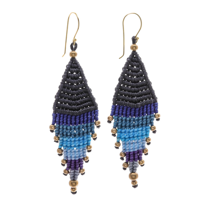 Diamond-Shaped Hand-Knotted Dangle Earrings in Blue