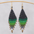 Hand-knotted dangle earrings, 'Boho Diamonds in Green' - Diamond-Shaped Hand-Knotted Dangle Earrings in Green (image 2) thumbail