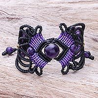 Amethyst macrame bracelet, 'Dazzling Bohemian'