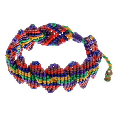 Hand-knotted macrame bracelet, 'Rainbow Cascade' - Rainbow Colors Macrame Wristband Bracelet