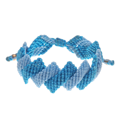 Hand-knotted macrame bracelet, 'Sky Cascade' - Light Blue Macrame Cord Bracelet from Thailand