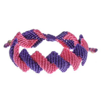 Pink and Purple Macrame Wristband Bracelet