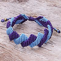 Hand-knotted macrame bracelet, 'Sea Cascade' - Light and Dark Blue Macrame Cord Bracelet