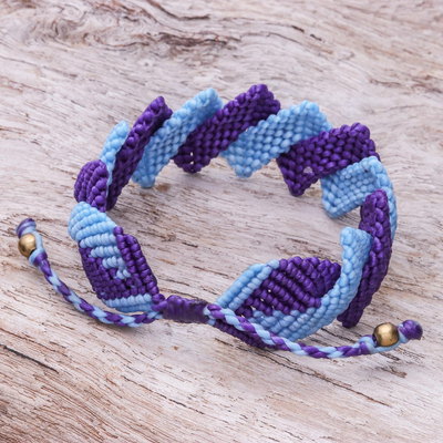 Hand-knotted macrame bracelet, 'Sea Cascade' - Light and Dark Blue Macrame Cord Bracelet