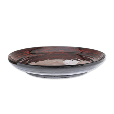 Lacquered bamboo decorative plate, 'Red Vortex' - Decorative Lacquered Bamboo Plate from Thailand
