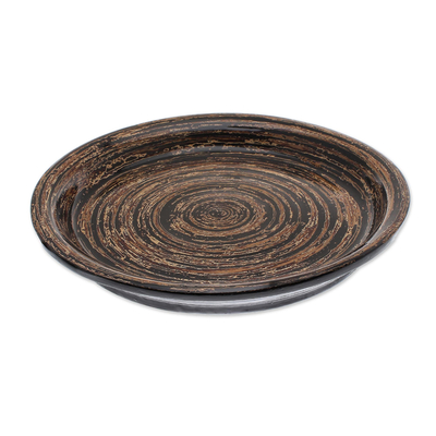 Lacquered bamboo decorative plate, 'Earth Vortex' - Handmade Decorative Bamboo Plate with Lacquer Finish