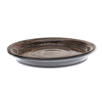 Lacquered bamboo decorative plate, 'Earth Vortex' - Handmade Decorative Bamboo Plate with Lacquer Finish