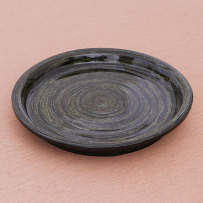 Lacquered bamboo decorative plate, 'Moon Vortex' - Thai Decorative Lacquered Bamboo Display Plate