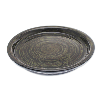 Lacquered bamboo decorative plate, 'Moon Vortex' - Thai Decorative Lacquered Bamboo Display Plate