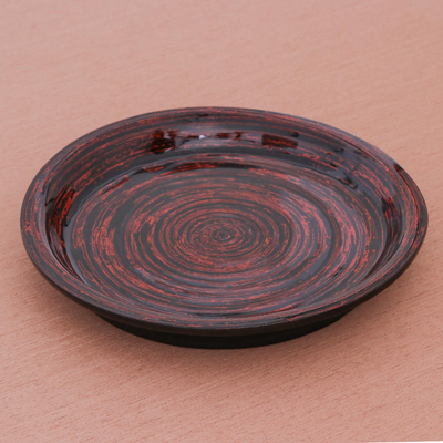 Lacquered bamboo decorative plate, 'Energy Vortex' - Unique Handcrafted Lacquered Bamboo Decorative Plate