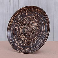 Lacquered bamboo decorative plate, 'Earth Whirl' - Hand Lacquered Decorative Bamboo Plate