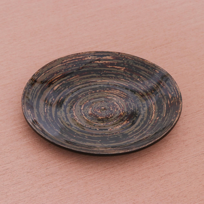 Lacquered bamboo decorative plate, 'Forest Whirl' - Lacquered Bamboo Decorative Display Plate from Thailand