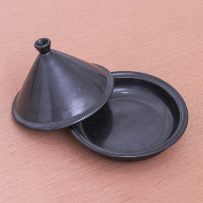 Ceramic tagine, 'Midnight' - Hand Crafted Black Ceramic Tagine