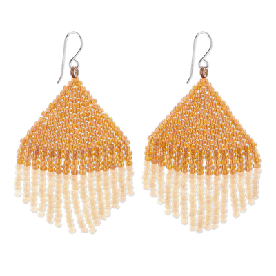 Glass beaded waterfall earrings, 'Pa Sak Sunlight' - Orange and Cream Glass Beaded Waterfall Earrings