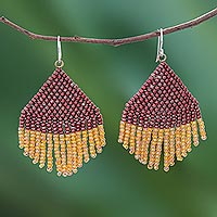 Glass beaded waterfall earrings, 'Pa Sak Dawn' - Hand Crafted Glass Bead Earrings with Sterling Hooks