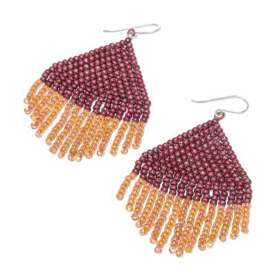 Glass beaded waterfall earrings, 'Pa Sak Dawn' - Hand Crafted Glass Bead Earrings with Sterling Hooks