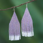 Glass beaded waterfall earrings, 'Pa Sak Lavender' - Lavender and White Glass Beaded Waterfall Earrings