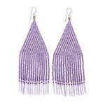 Glass beaded waterfall earrings, 'Pa Sak Lavender' - Lavender and White Glass Beaded Waterfall Earrings