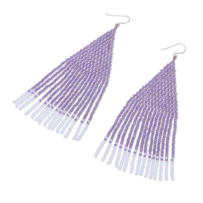 Glass beaded waterfall earrings, 'Pa Sak Lavender' - Lavender and White Glass Beaded Waterfall Earrings