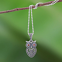 Featured review for Garnet and marcasite pendant necklace, Mother Owl with Owlet