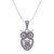 Garnet and marcasite pendant necklace, 'Mother Owl with Owlet' - Sterling Silver Owl Necklace with Garnet and Marcasite (image 2a) thumbail