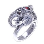 Garnet and marcasite cocktail ring, 'Crowned Elephant' - Garnet and Marcasite Elephant Ring from Thailand
