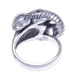 Garnet and marcasite cocktail ring, 'Crowned Elephant' - Garnet and Marcasite Elephant Ring from Thailand