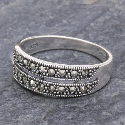 Marcasite band ring, 'Shared Journey' - Marcasite and Sterling Silver Band Ring