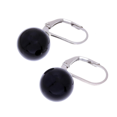 Calcite drop earrings, 'Pure Black' - Black Calcite and Sterling Silver Earrings from Thailand