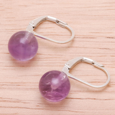 Amethyst drop earrings, 'Pure Violet' - Purple Amethyst and Sterling Silver Earrings from Thailand