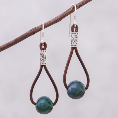 Agate and leather dangle earrings, Karen Culture