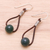 Agate and leather dangle earrings, 'Karen Culture' - Hill Tribe Green Agate and Leather Dangle Earrings (image 2b) thumbail