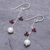 Garnet and cultured pearl dangle earrings, 'Sweet Essence' - Long Sterling Silver Garnet and Pearl Earrings
