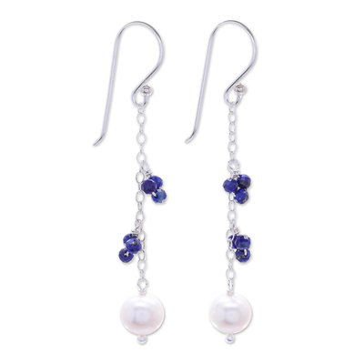 Lapis and Cultured Pearl Dangle Earrings