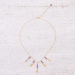 Gold plated amethyst and tourmaline waterfall necklace, 'Aria' - Tourmaline and Amethyst Pendant Waterfall Necklace